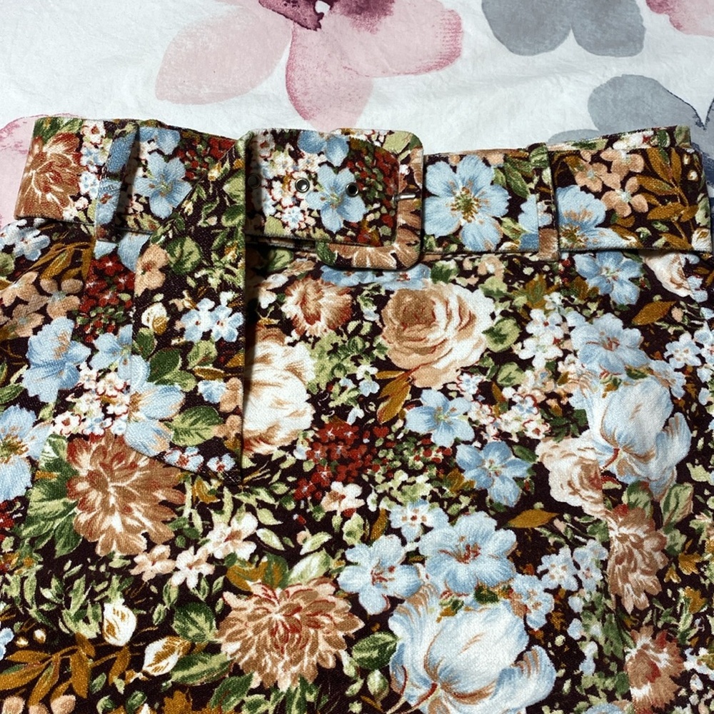 Zara Floral Mini Belted Cotton Skirt Size Small - Picture 4 of 8